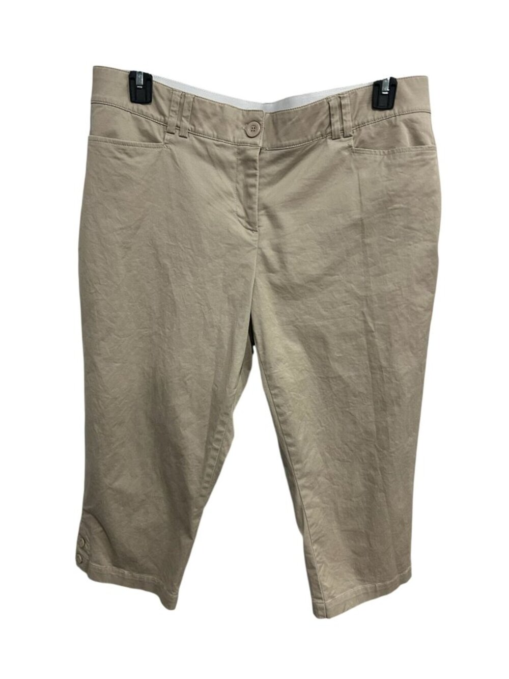 Coral Bay 16 Khaki Stretch Flat Front Cotton Blend Capris Minimalist Earth Tones